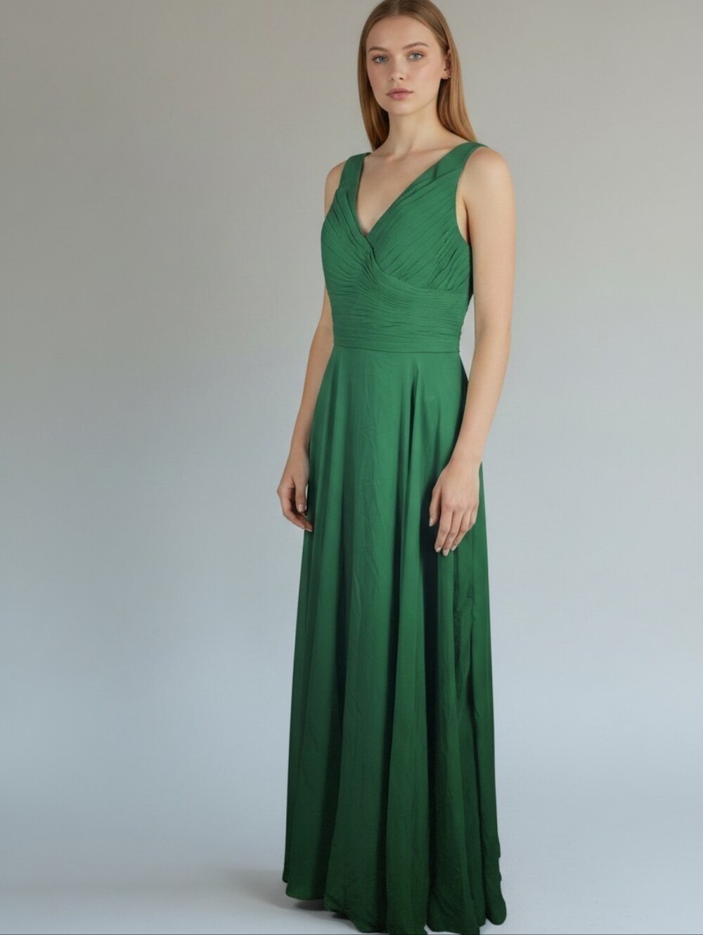Vnaix Elegant Green Maxi Dress with Lace-Up Back Size 8